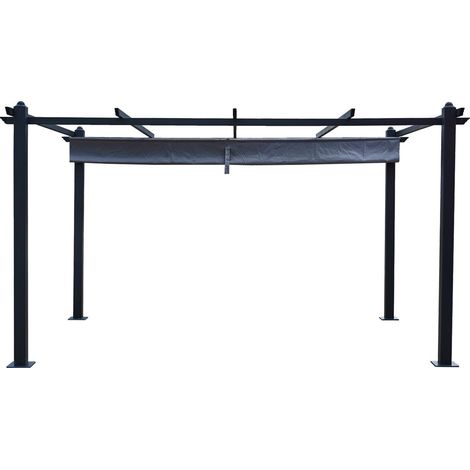 Concept-Usine – Pergola auto-portée 3 x 4 m – Toile rétractable grise 100% polyester – Structure en aluminium thermolaqué – Dimensions extérieures 375 x 268,5 cm
