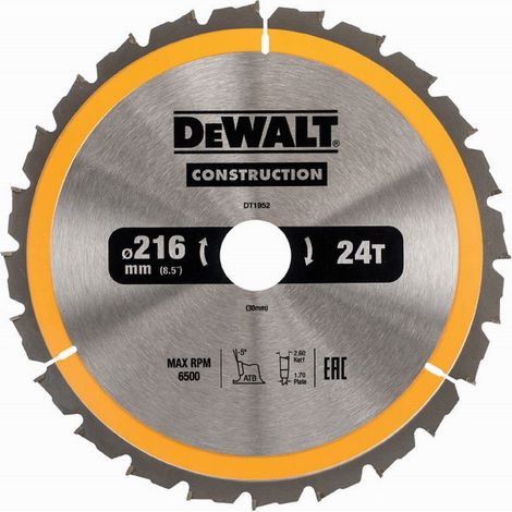 Lama per sega circolare stazionaria Ø216mm 24 denti - DEWALT DT1952-QZ