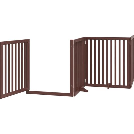 Barrière de sécurité pour chien animaux de compagnie porte pliable 10 panneaux bois de peuplier marron