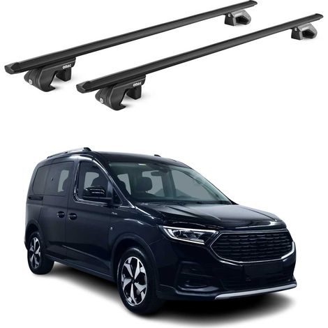OMAC Barres de toit aluminium certifiées TÜV pour Ford Tourneo Connect III 2022-2026 – Pour rails de toit standards – Rainure en T – Charge max 90 kg – 2 antivols Noir (1/4)