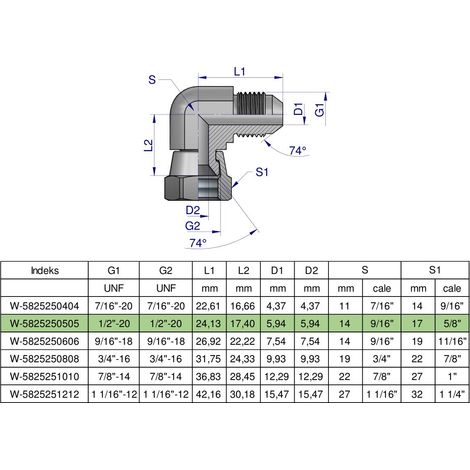 Coude hydraulique pouce AB 1/2" UNF (JIC) Waryński (1/5)