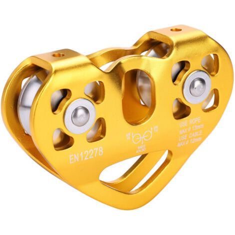 Double climbing pulley 30KN – Aeronautical aluminum – Rope diameter 13mm – Rescue cable trolley – Professional use (1/5)
