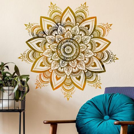 JeiibrZui Mandala Wandaufkleber in Gelbgold – Bohème-Stil – 82 x 83 cm – 1 Stück – Dekoration für Wohnzimmer, Schlafzimmer, Yogaraum (1/5)