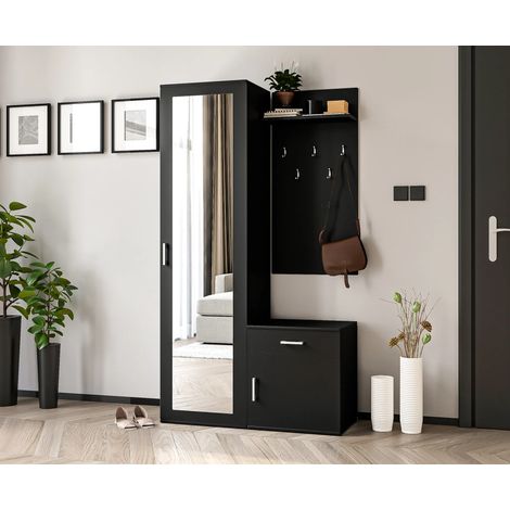 AX LIVING Garderobe Schwarz Magnola – 100 cm Breite, mit Stauraum & Spiegel