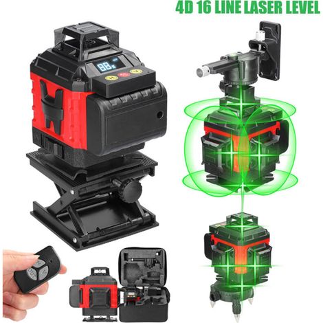 4D vertical and horizontal rotating laser level with 16 lines and self-levelling, IP54 waterproof, supplied with 2 batteries, 25m green cross-line laser (1/5)