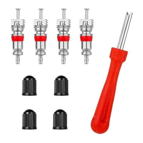Lot de 9 Démonte-obus Valve, Outil Valve Pneu à Tête Unique avec 4 Obus et Bouchons, pour Vélo, Voiture, Moto, Camion - (1/5)