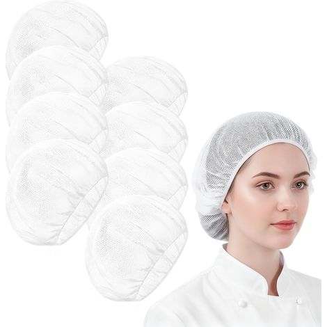 Lot de 8 filets à cheveux respirants - Bonnet de chef élastique - Unisexe - En maille respirante - Pour la cuisine, la pâtisserie, le restaurant - Blanc (1/5)