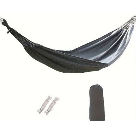 Gris pur double 260150 Hamac simple en toile, rayé épais, pour le camping en extérieur, avec panier de suspension amovible et lavable. (1/5)