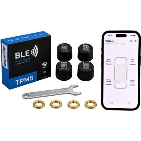 Kit of 4 Bluetooth TPMS sensors for car – tire pressure and temperature monitoring on smartphone (1/5)