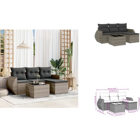 5-tlg. Garten-Sofagarnitur mit Kissen Grau Poly Rattan - Gartenmöbel Set - PE-Rattan Möbel - Outdoor Lounge - Gartenlounge - Esstischset (1/3)
