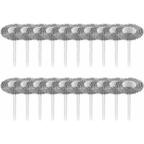 Lot de 20 brosses métalliques avec tige de 3mm en acier inoxydable polissage Dremel outil rotatif