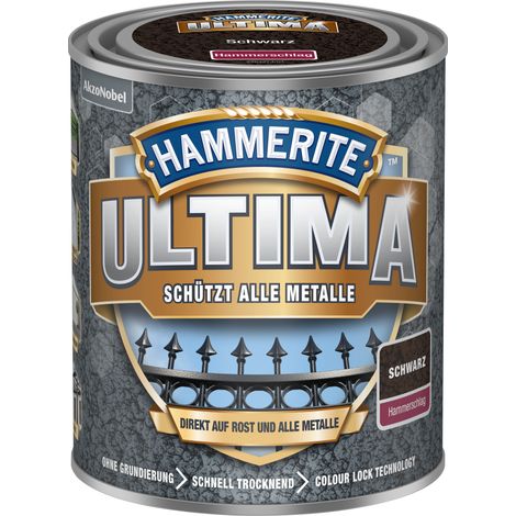 Hammerite Ultima Hammerschlag, Metallschutzlack, Hochwertiger Schutzlack für alle Metalle im Außenbereich, Schwarz, 750 ml