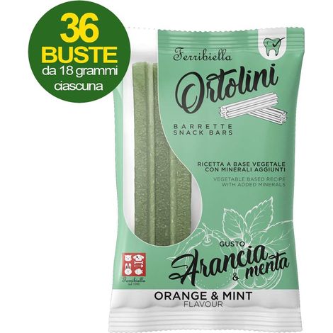 Snack Bars pour chiens Ortolotti goût orange et menthe 36 mini pack de 2 pièces chacun