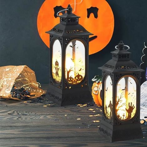 3 Pièces Lanterne à bougie LED d'Halloween Lampe à huile LED Halloween décorative Citrouille Main fantôme Multico KIT DE DECORATION (1/3)