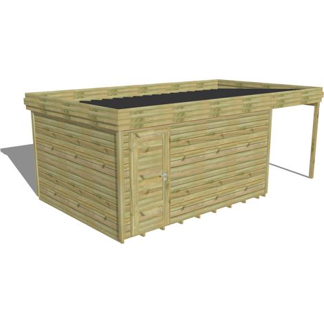 ABRI DE JARDIN bois Pin autoclave 27mm - 6,34x3,44m / 21,8m2 - Bac acier - Plancher bois