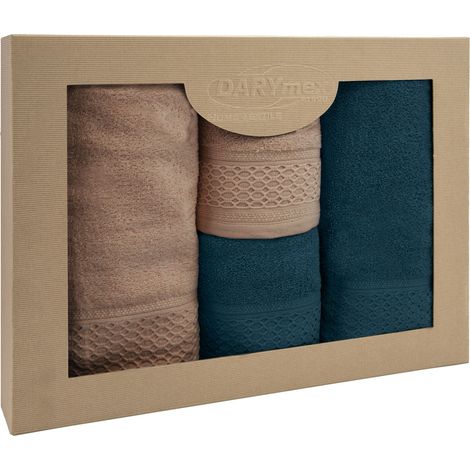 FROTTE Baumwollhandtücher, einfarbig, ECO-Set, 4-teilig, Cappuccino, Marineblau (1/5)
