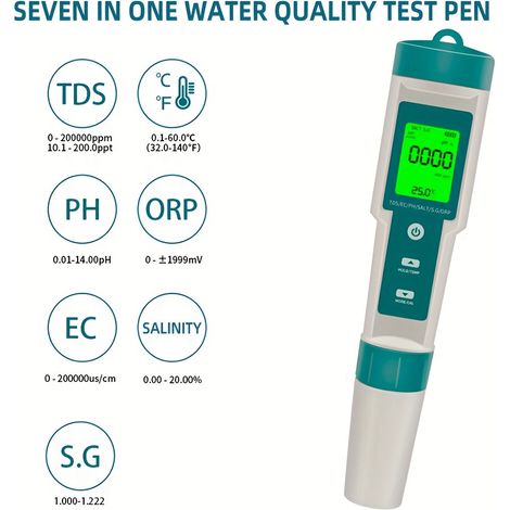 Testeur de salinité pour piscine (convient aux piscines et spas au chlorure de sodium), plage de test de salinité : 0-9000 ppm (1/4)