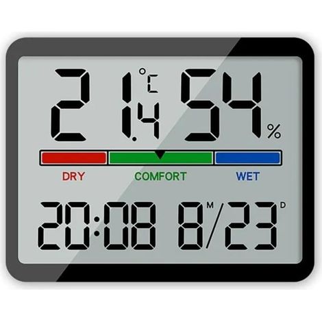 Digitaler elektronischer Wecker mit großem LCD-Bildschirm, Wanduhr, Thermometer und Feuchtigkeitsanzeige (schwarz, 8280)