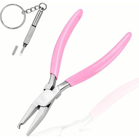Pince à Lunettes pour Ajustage Tige de Plaquette Nasale, 15cm Avec Ressort, Inox, Kit Réparation avec Mini Tournevis, Rose (1/4)
