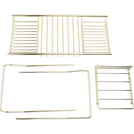 Plateau de douche en acier inoxydable, extensible sur le support de baignoire avec support de téléphone pour savon, shampoing, boules de bain, or (1/5)