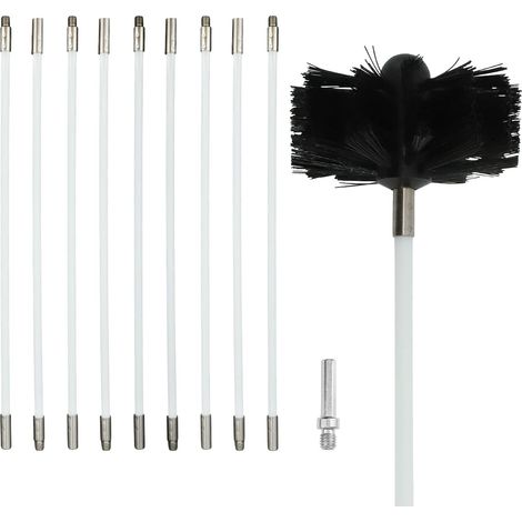 Kit de brosse de cheminée, brosse de tuyau de four, kit de nettoyage comprenant 9 barres flexibles, 1 tête de brosse et 1 tige hexagonale pour perceuse sans fil (1/5)