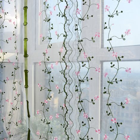 Raffrollos aus Tüll, transparente Vorhänge mit Chrysanthemenmuster für französische Fenster (80 x 100 cm, Polyester-Raffrollos) (1/5)