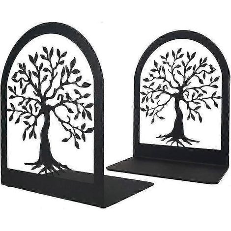 Serre-livres décoratifs Arbre de Vie, serre-livres robustes en métal, serre-livres noirs pour étagères, anti-rayures (1/5)