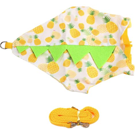 Ensemble harnais et laisse pour lapin, en polyester doux et chaud, motif ananas jaune. Harnais ajustable, taille S, motif ananas jaune. (1/5)