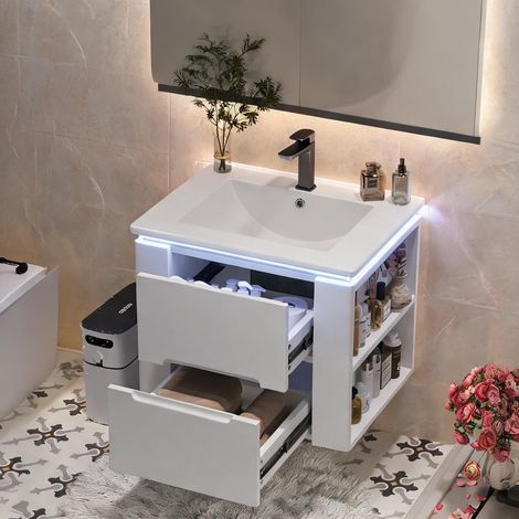Meuble sous vasque suspendu 61 x 46 x 48.5 cm laqué blanc (1/5)