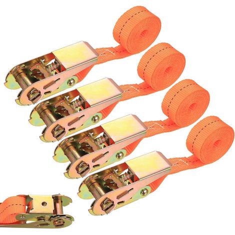 4er Set Spanngurte mit Ratsche 2m x 25mm, wetterfest, für Auto, Motorrad, Camping