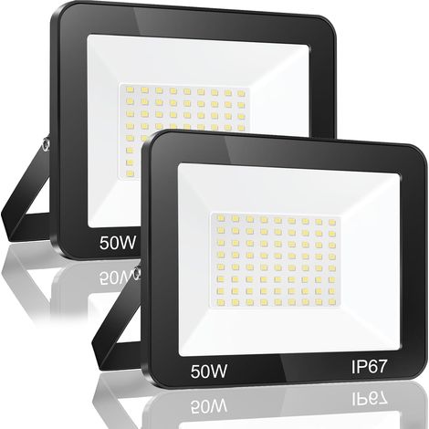Projecteur LED Exterieur 50W, 2 Pièce 5000LM 6500K Blanc Froid Spot LED Extérieur, IP67 Imperméable Luminaire Pour Patio, Terrasse, Jardin, Garage, Usine (1/5)