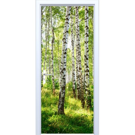 Adhesivo de tela para puerta con diseño de abedules en el bosque 551PD