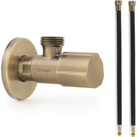 Robinet ACS VIEUX BRONZE - M 1/2"/M 1/2" + 2 Flexibles 500mm NOIR POLYMÈRE Øintér.8mm - F 1/2" M10X1 - Tucai