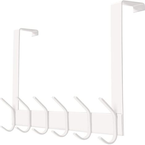 Over-the-Door Coat Rack, 4.5 cm, 12 Hooks, Stainless Steel, Towel Hook, Storage for Bedroom, Bathroom, Office, No Drilling Required, White