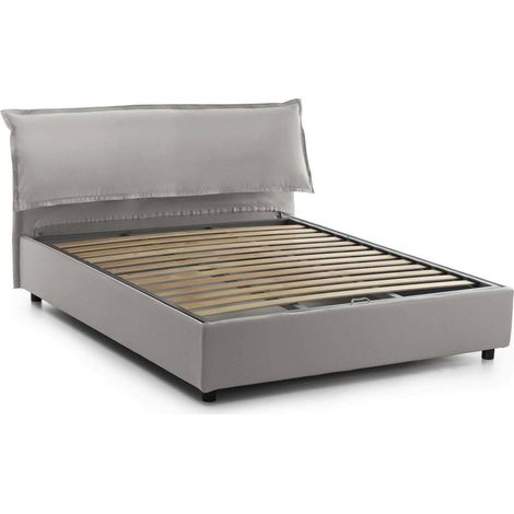 Talamo Italia - Letto matrimoniale Andyymion, Letto contenitore sfoderabile con testiera e giroletto contenitore imbottiti, 100% Made in Italy, adatto per materasso 160x190 cm, Grigio