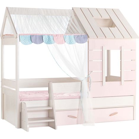 Bett Casita im Landhausstil + Schublade aus rosa Agglomerat 90x200cm