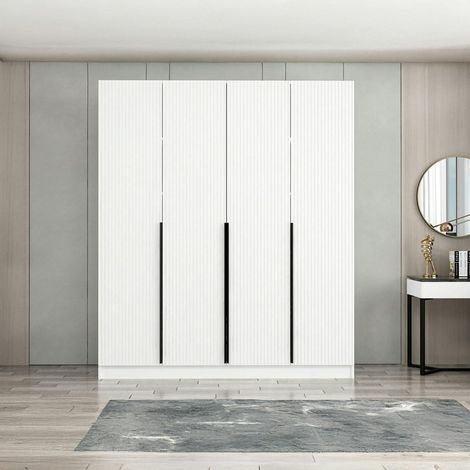 Armoire penderie blanche rainurée moderne H 210 cm BYRON (1/5)