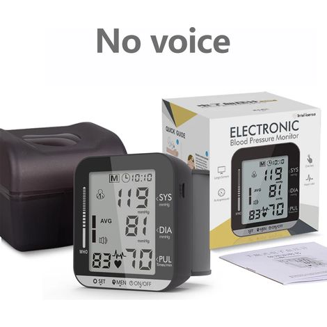 (Noir, sans message vocal) Tensiomètre de poignet, moniteur de fréquence cardiaque (1/4)
