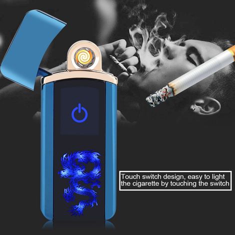 Briquet électronique portable rechargeable par USB, coupe-vent et à interrupteur tactile (bleu) (1/5)