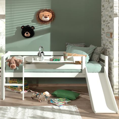 Lit mi-hauteur Pip 90x200 cm avec toboggan et étagère (1/4)