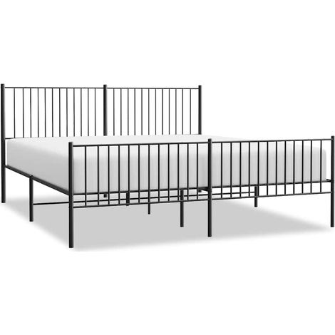 Cadre de lit métal sans matelas avec pied de lit noir 193x203cm (1/5)