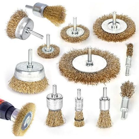 12-teiliges Drahtbürsten-Set für Bohrmaschinen, Metallbürsten-Set, Messingpolierbürste, Drahtbürsten-Set für Schraubendreher und Bohrmaschinen zur Reinigung von Rost und Korrosion (1/5)