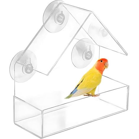 Comedero para pájaros, casita para pájaros, transparente, comedero colgante, apto para pájaros silvestres, pinzones, petirrojos, 15 x 15 x 6 cm (1/5)