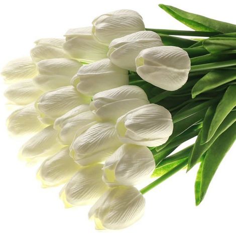 Fleurs artificielles blanches 20 tulipes artificielles PU (1/5)