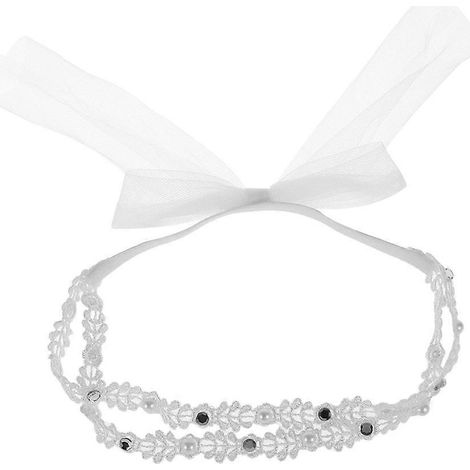 Bandeaux en dentelle blanche, bandeaux unis avec nœud papillon, accessoires pour cheveux pour enfants-M-White (1/4)