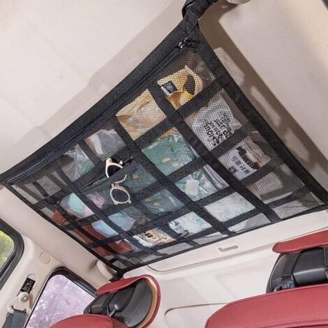 Filet De Rangement Pour Toit Voiture, Voiture Organiseur Sac, Universel Maille Sac Pour Toit De Voiture Intérieur Filet Élastique, Pour Voiture Suv Plafond, Noir (90 X 65 Cm) (1/4)