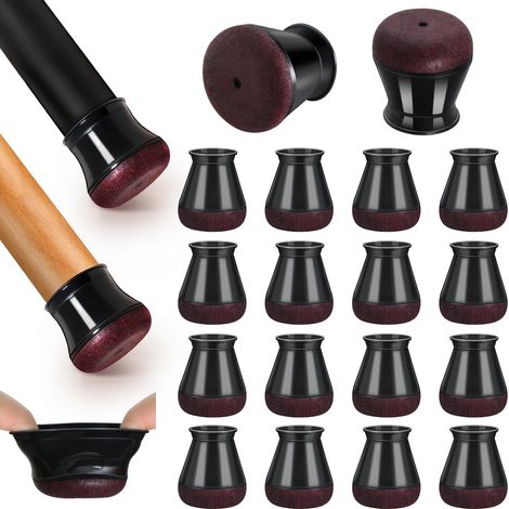 16 embouts de protection extra petits en silicone noir pour pieds de chaise, adaptés aux sols en bois, avec revêtement en feutre, pour pieds de meubles (Convient aux pieds de 20,1 à 30 mm)