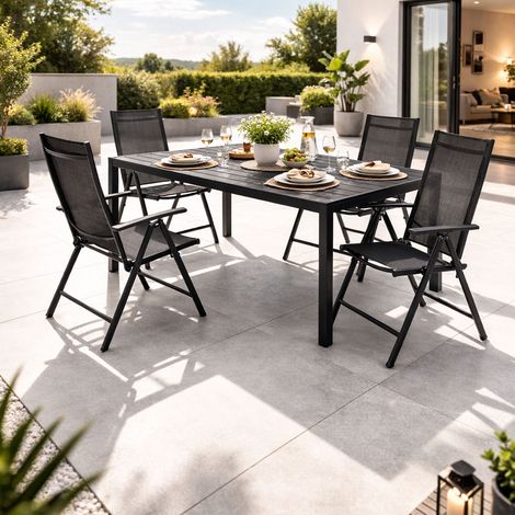 5tlg Gartenmöbel Set Alu Polywood 160x90cm Anthrazit/Grau-MC372232+4xM116001