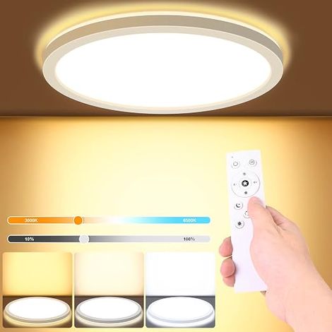 Dimmable LED Ceiling Light with Remote Control, 18W Flat LED Light Fixture 1800lm, Colour Temperature 3000K-6000K, 2.5 cm Ultra Thin Ceiling Light 22 cm for Bedroom, Living Room, Bathroom, Kitchen, Di (1/5)