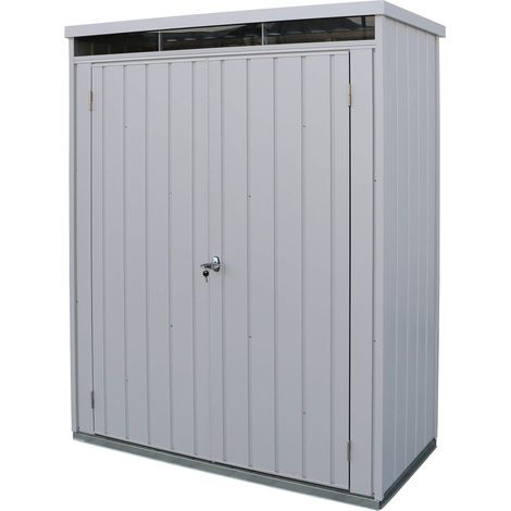 Casier de stockage en hauteur à double porte avec lucarne avant, armoire de rangement le jardin, armoire haute pour l'extérieur, kit de deux étagères réglables inclus, argenté (1/5)